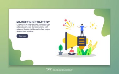 Pazarlama stratejisinin açılış sayfası şablonu. Web sitesi ve mobil web sitesi için web sayfası tasarımı Modern düz tasarım kavramı. Kolay ve özelleştirilen.