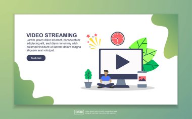 Video akışının açılış sayfası şablonu. Web sitesi ve mobil web sitesi için web sayfası tasarımı Modern düz tasarım kavramı. Kolay ve özelleştirilen.