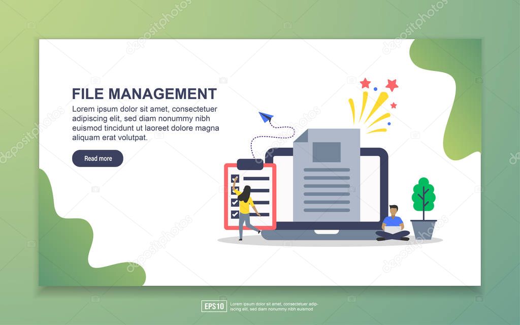 Landing page template of file management. Modern flat design concept of web page design for website and mobile website. Easy to edit and customize.