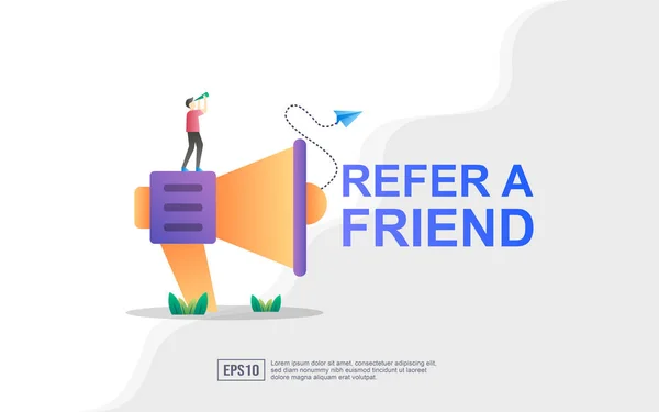 Refer a friend vector illustration concept, megaphone with refer a friend word, can use for, landing page, template, ui, web, mobile app, poster, banner, flyer — Stock Vector