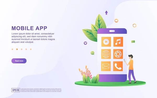 Illustration Der Mobilen App Mit Einer Vollständigen Mobilen Standardanwendung — Stockvektor
