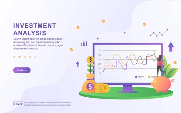 Concepto Ilustrativo Análisis Inversión Con Gráfico Que Sigue Aumentando — Archivo Imágenes Vectoriales