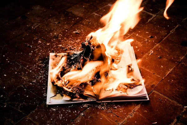 Book pages on fire
