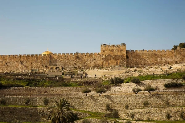 Золотые Ворота Старый Иерусалим Долину Кидрон Израиль — стоковое фото