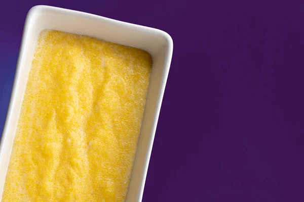 Polenta Cornmeal Isolated Violet Background Stock Picture