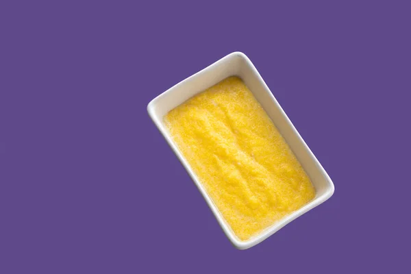 Polenta Cornmeal Isolated Violet Background Stock Picture