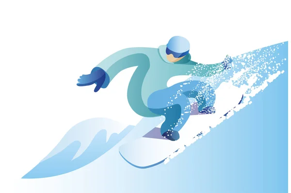 Ein Mann im hellen Anzug zum Snowboarden. — Stockvektor