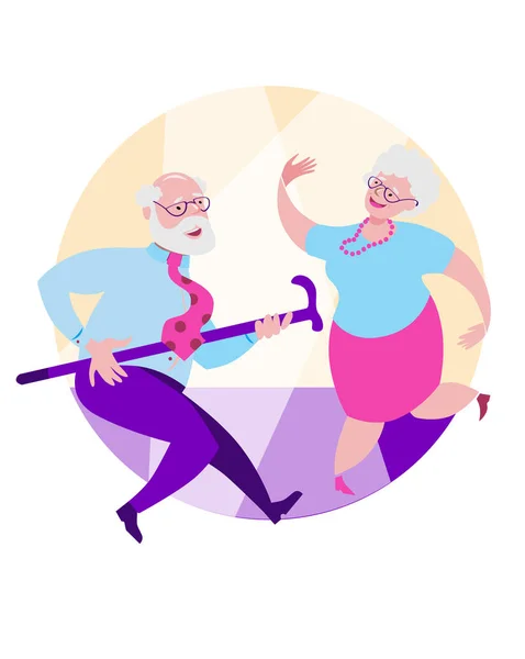 Kakek dan nenek yang lebih tua menari tarian bahagia . - Stok Vektor