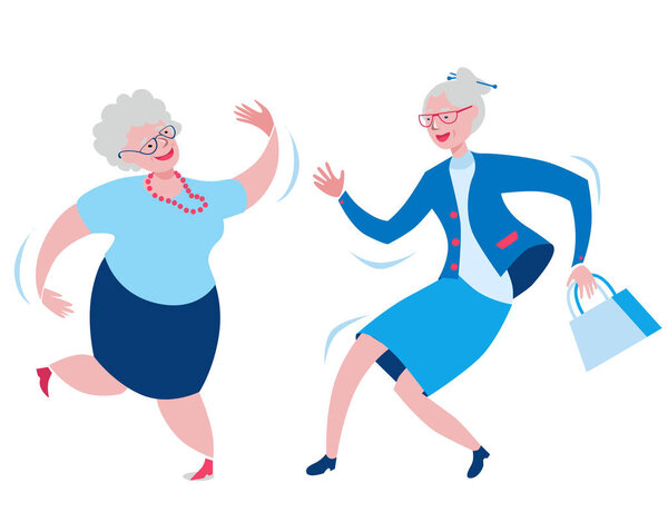 Cheerful grandmothers dance incendiary dance.
