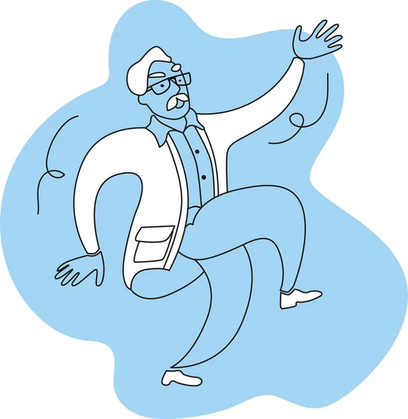 Um homem sólido com um bigode dança alegremente . — Vetor de Stock