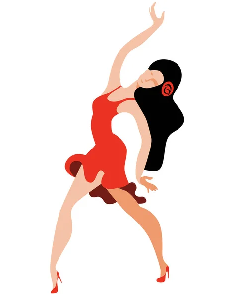Schlankes Mädchen, das ausdrucksvoll lateinamerikanischen Tanz tanzt. — Stockvektor