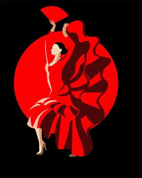 Hoikka nainen punaisessa mekossa tanssi flamenco tanssi. — vektorikuva