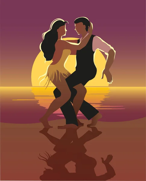 Mooi koppel dansen op het strand Latijnse salsa dans. — Stockvector