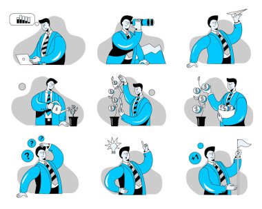 A set of illustrations on the topic of business. Concept vector illustration with a businessman. clipart