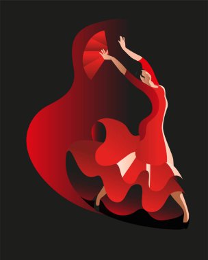 Kırmızı elbiseli zayıf bir kadın flamenko dansı yapıyor..