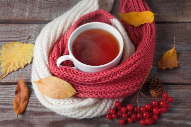 ahşap sonbahar arka plan sıcak çay