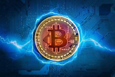 Para kriptosu. Arka planda kripto para birimi, bitcoin resmi ile altın sikke.