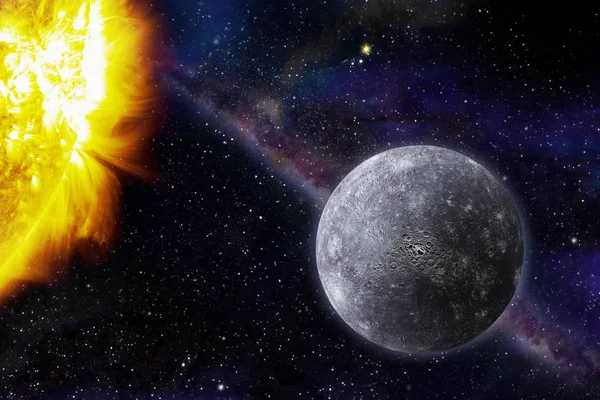 Kozmik galaksi arka planında gezegenler ve yıldızlar var