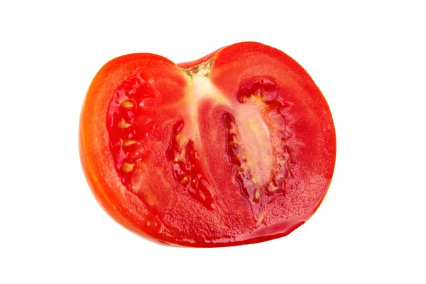 Cut off piece of red tomato on white isolated background — Stock Photo, Image