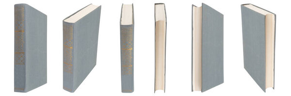 Серый книга с обложкой ткани на белом изолированном фоне.