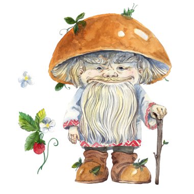 watercolor magic mushroom old man clipart