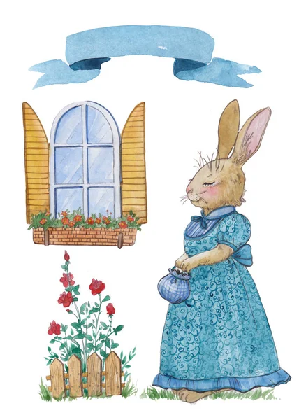 Akvarel s paní králíkem — Stock fotografie