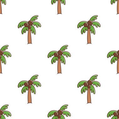 Beyaz zemin üzerine Hindistan cevizi hurma ile tropikal seamless modeli. Kağıt, Tekstil ve etc ambalaj için kullanılabilir. Çocuk giyim, yatak çarşafları, vb. için mükemmel baskı.