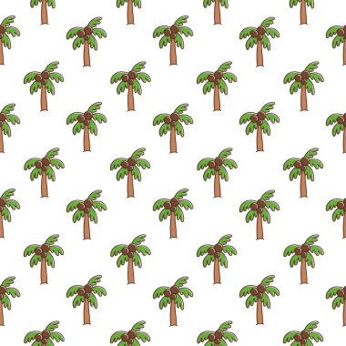 Beyaz zemin üzerine Hindistan cevizi hurma ile tropikal seamless modeli. Kağıt, Tekstil ve etc ambalaj için kullanılabilir. Çocuk giyim, yatak çarşafları, vb. için mükemmel baskı.