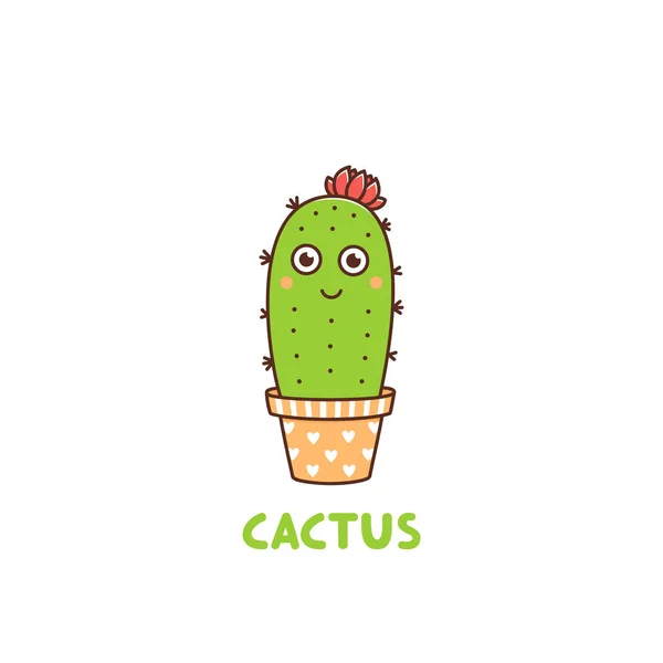 Teken Schattig Bloeiende Cactus Met Een Glimlach Ogen Een Oranje — Stockvector