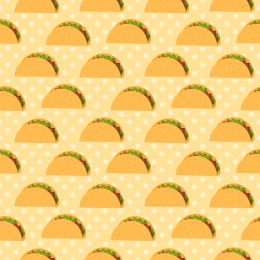 Taco, sarı bir arka planda beyaz noktalı ile Seamless modeli. O-ebilmek var kullanılmış kağıt, Tekstil ve etc ambalaj için.
