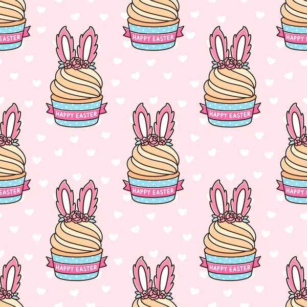 Naadloze Patroon Met Cupcake Met Bunny Oren Voor Happy Easter — Stockvector