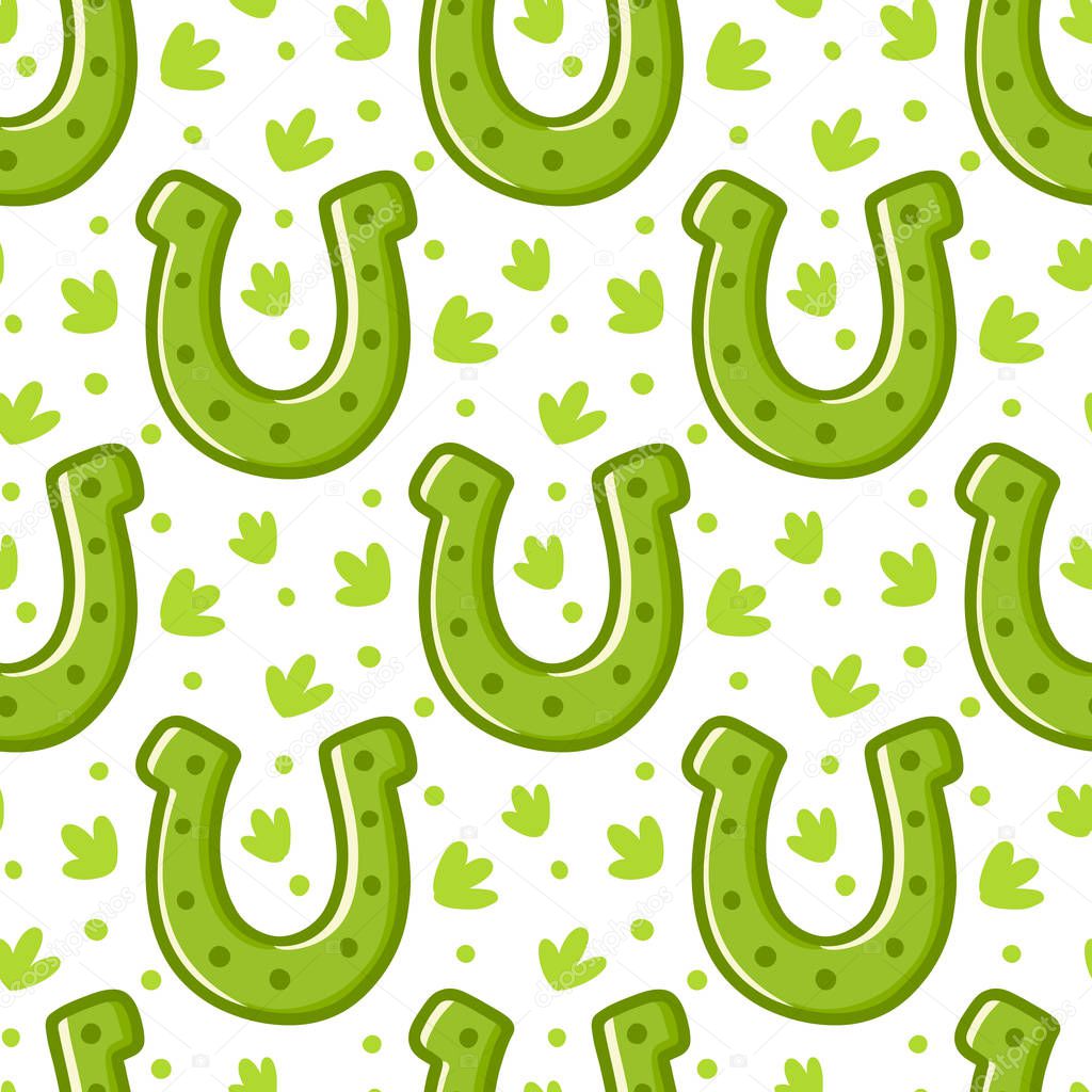 Seamless pattern with horseshoe - talisman on Good luck, on a white background. Excellent design for packaging, wrapping paper, textile, clothes and etc.