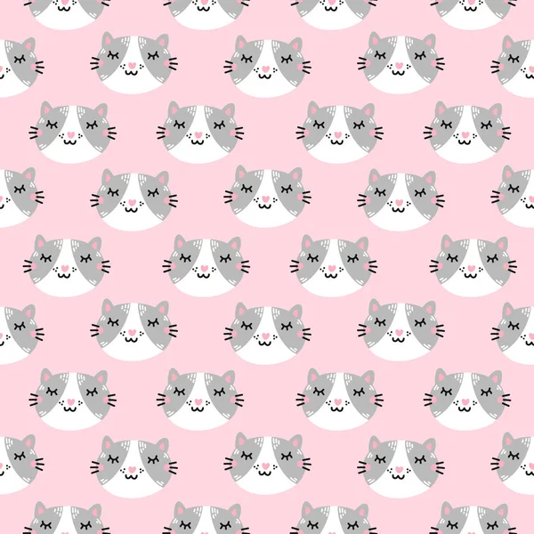 Seamless Pattern Sleeping Cat Muzzle Pink Background Excellent Design Packaging — Stock Vector