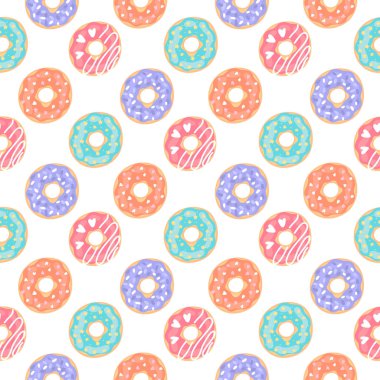 Beyaz bir arka plan üzerinde renkli çörekler ile dikişsiz desen. Ambalaj, ambalaj kağıdı, çocuk giysileri, nevresimler, vb için mükemmel baskı.