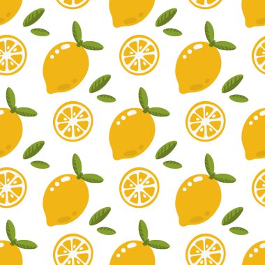 Beyaz bir arka plan üzerinde limon ile dikişsiz desen. Ambalaj, ambalaj kağıdı, çocuk giysileri, nevresimler, vb için mükemmel baskı.