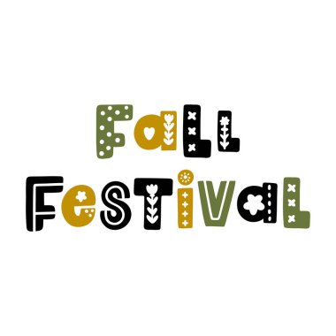 Yazıt: Sonbahar Festivali, İskandinav tarzında. Bu kart, kupa, broşür, poster, t-shirt vb için kullanılabilir.