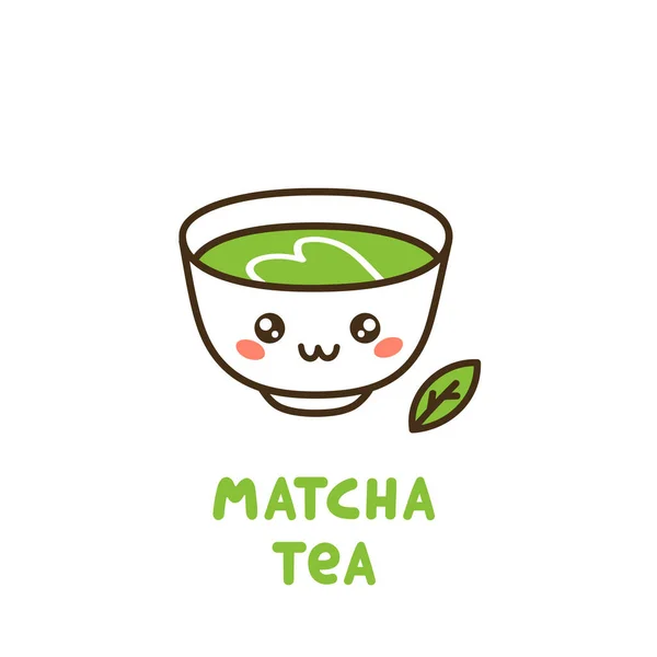 Cute Filiżankę Herbaty Matcha Matcha Japońska Sproszkowana Zielona Herbata Może — Wektor stockowy
