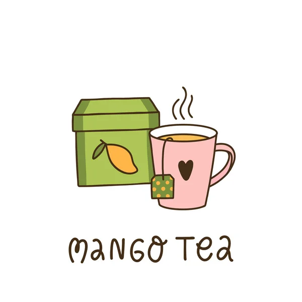 Mug Tea Box Mango Tea Can Used Menu Banner Poster — Stock Vector