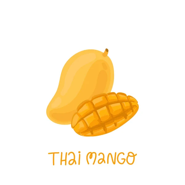 Mango Tailandese Frutta Intera Metà Affettata Immagine Vettoriale Sfondo Bianco — Vettoriale Stock