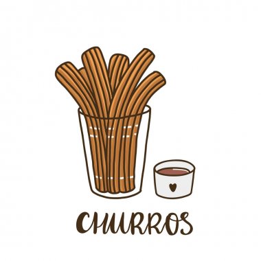 Çikolatalı Churros. Churros (veya churro) geleneksel bir İspanyol tatlısıdır. Bu menü, işaret, afiş, poster, vb için kullanılabilir.