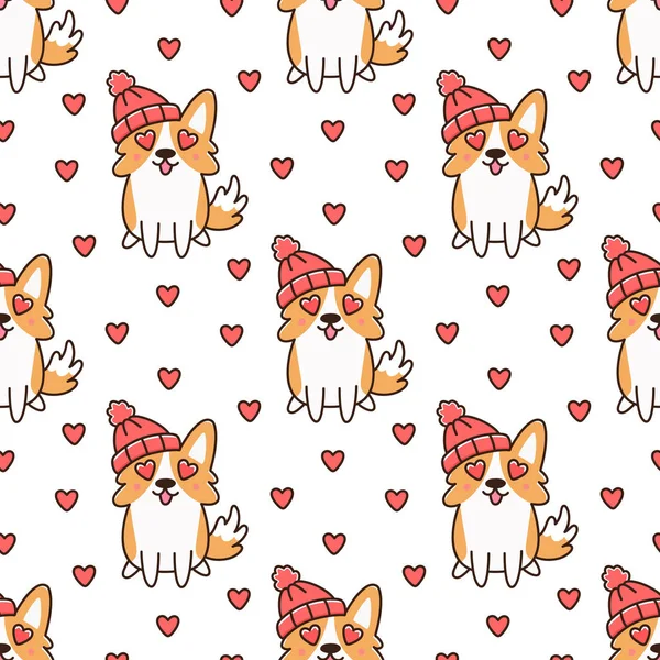 Sevimli köpek ırkı şapka galce corgi, aşık. Bir davet kartı, broşür, poster, etiket, yama, t-shirt, kupa ve diğer tasarım için kullanılabilir. Mutlu Sevgililer günü baskı.