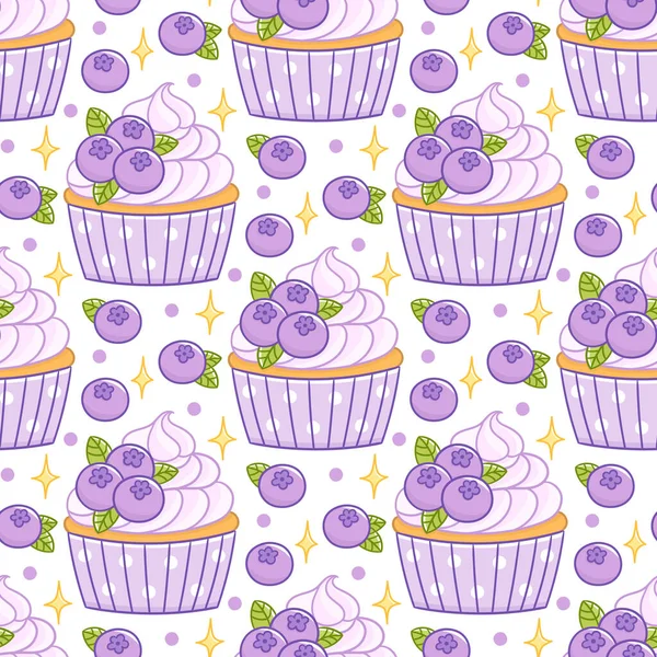 Cute Seamless Pattern Blueberry Cupcake Muffin White Background Can Used — Stock Vector