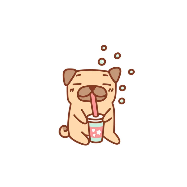 Cute Pug Dog Enjoys Refreshing Soda Drink Can Used Menu — Stock Vector