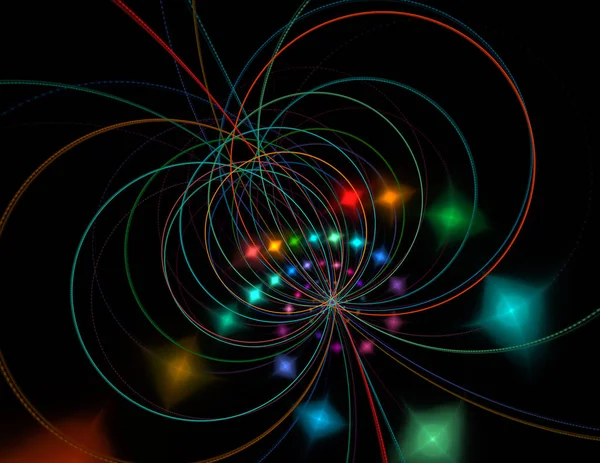 弦理論 物理的なプロセスと量子論 量子もつれ 抽象的なコンピューターには 暗い背景に近代的なフラクタル デザインが生成されます フラクタル色テクスチャを抽象化します デジタル アート 抽象的な形 — ストック写真