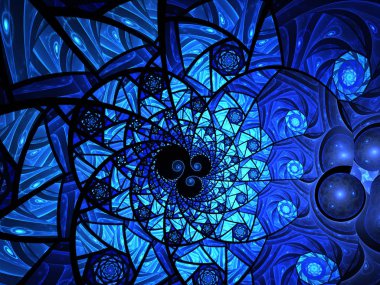 Sarmal mozaik fraktal desen. Çiçek mozaik leke cam kompozisyon mavi