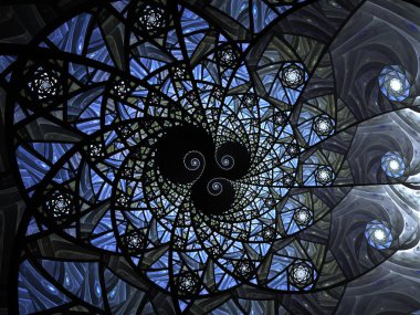 Sarmal mozaik fraktal desen. Çiçek mozaik leke cam kompozisyon mavi