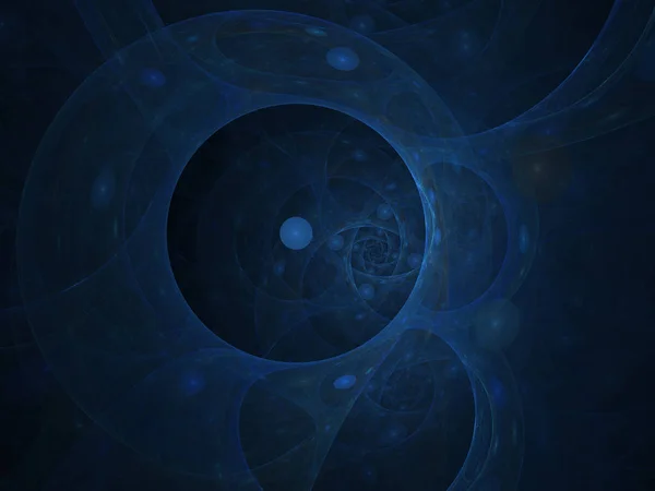 完美抽象数字蓝色背景 Vortextunnel 科学和现代技术中气泡 圆和分形元素的构成与隐喻关系 — 图库照片