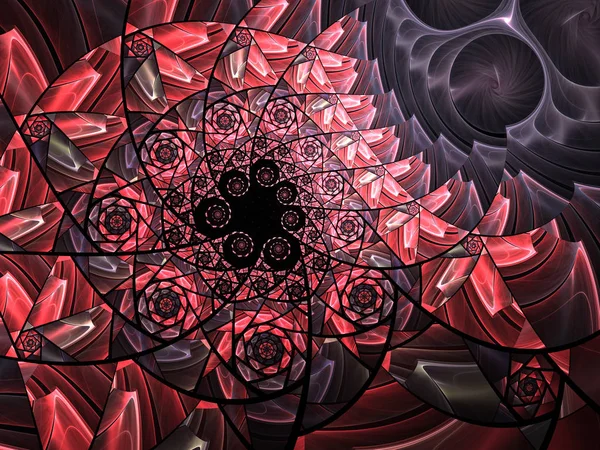 Sarmal Mozaik Fraktal Desen Çiçek Mozaik Leke Cam Kompozisyon Kırmızı — Stok fotoğraf