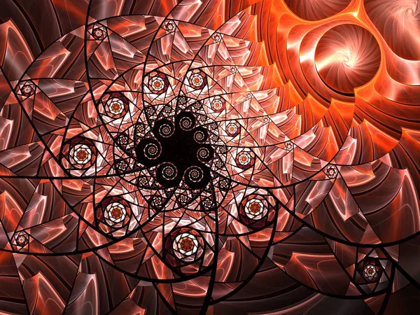 Padrão Fractal Mosaico Espiral Floral Mosaico Composição Vitral Vermelho — Fotografia de Stock
