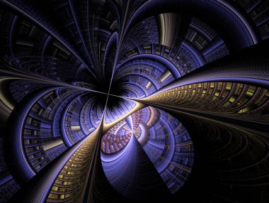 Çemberler ve çizgiler Illustration. Kısmen bulanık şekil. Fraktal görselleştirme. Uzamsal şekilleri ve çizgileri. Zaman ve mekan sonsuz hareketi sembolize ediyor. Çevremizdeki bilinmeyen nesneleri